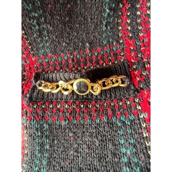 VINTAGE Laura Scott Plaid And Gold Homiday Festive Sweater Faux Pockets Size L - Picture 8 of 8
